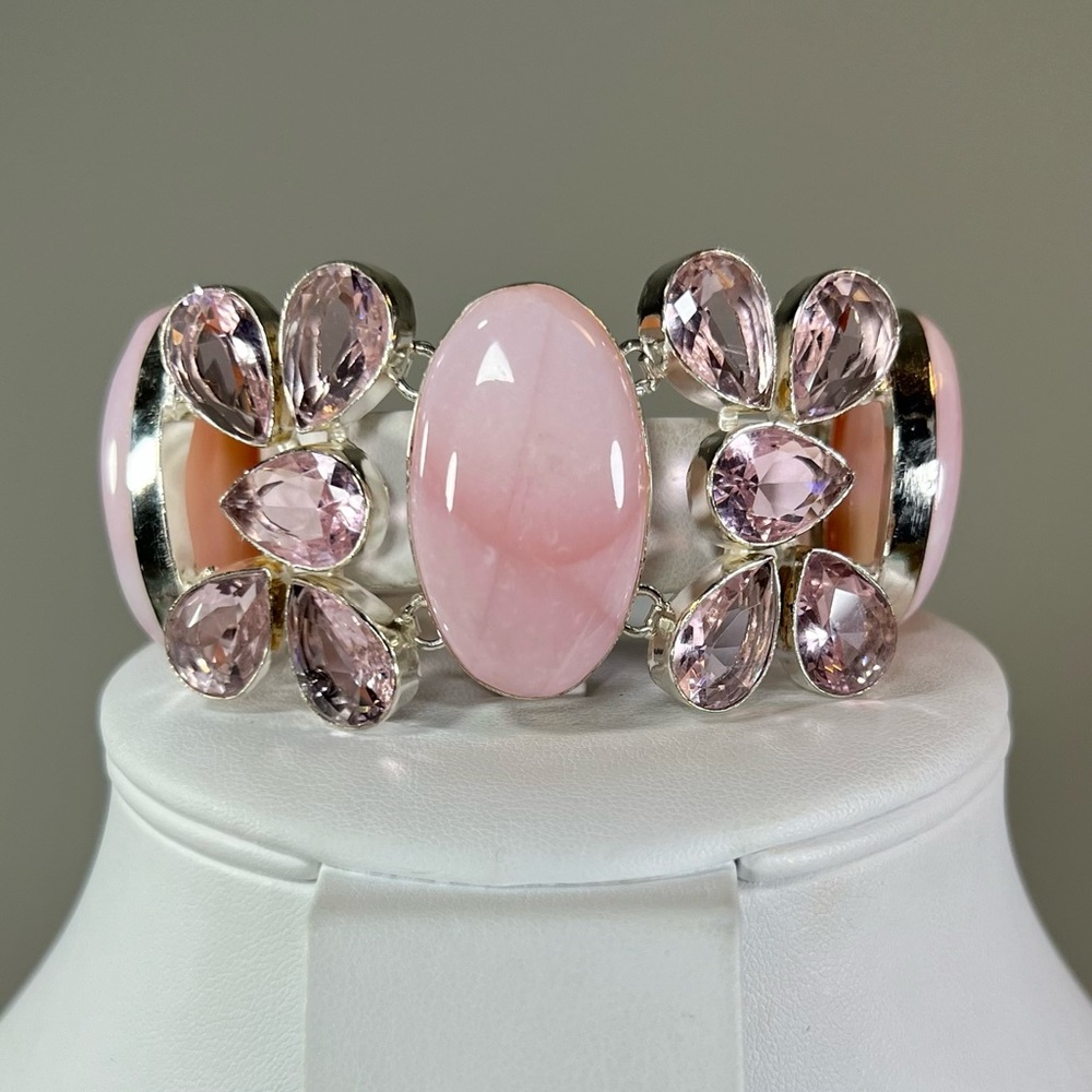 Pretty Pink Rose Chalcedony 925 Large Gemstone Bracelet